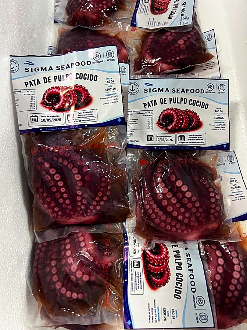 Carton de Pata de Pulpo Cocido — conditionnement export Sigma Seafood